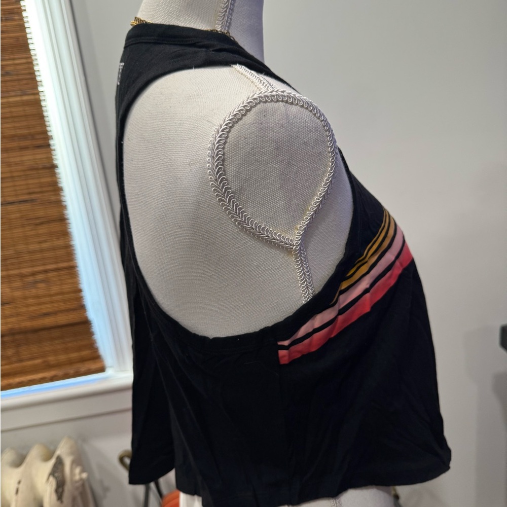 Black Graphic Tank Top with Stripes - Picture 3 of 5